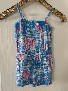 Lilly Pulitzer Girls Blue & Pink Sailboat Romper